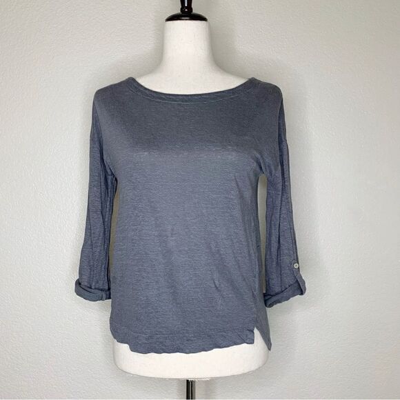 Adrienne Vittadini 100% Linen Scoop Neck Gray Top, Sz Small - Picture 2 of 12